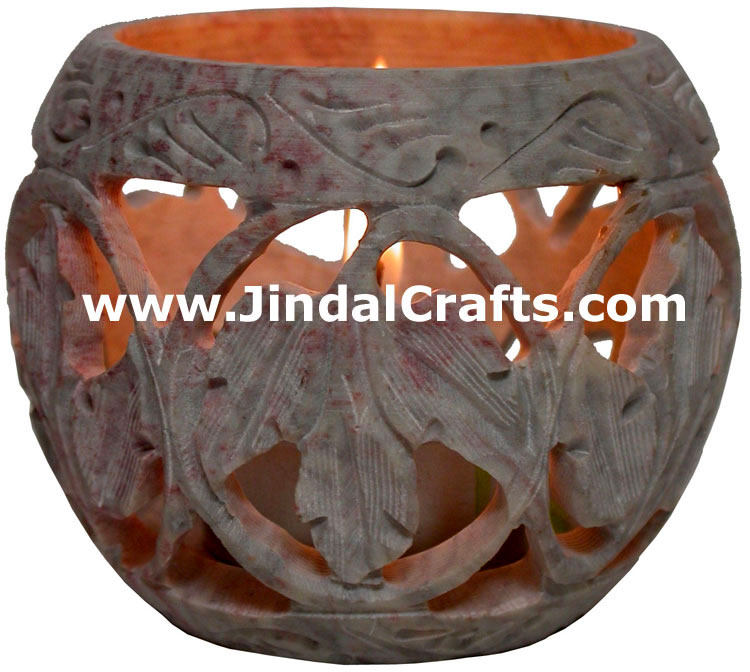 Soapstone Candle Holder Indian Hand Carving Jaali Art