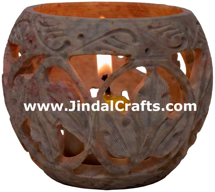 Soapstone Candle Holder Indian Hand Carving Jaali Art