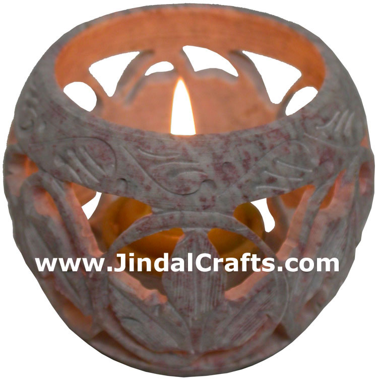 Soapstone Candle Holder Indian Hand Carving Jaali Art