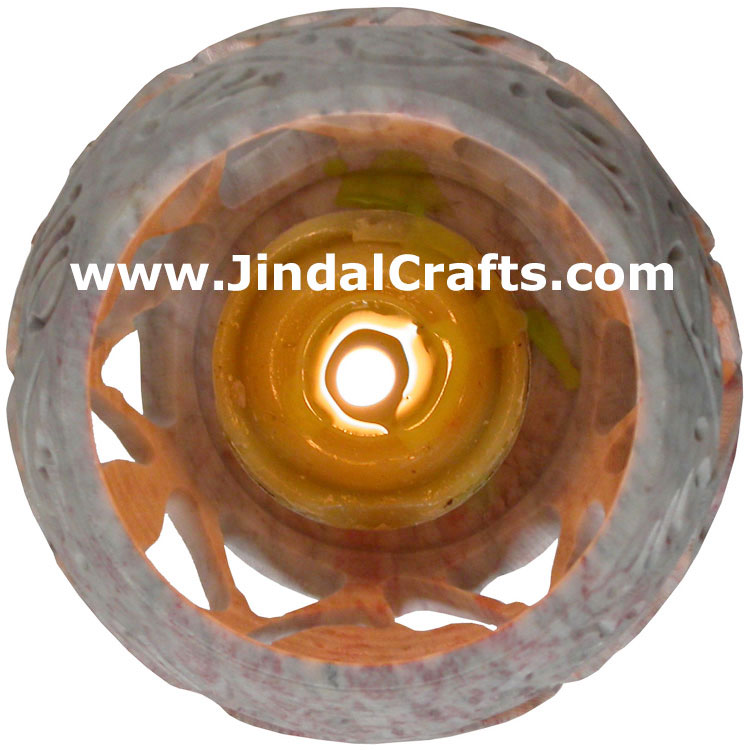 Soapstone Candle Holder Indian Hand Carving Jaali Art