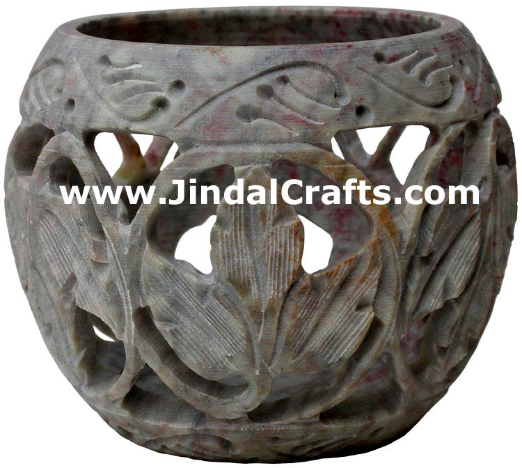 Soapstone Candle Holder Indian Hand Carving Jaali Art