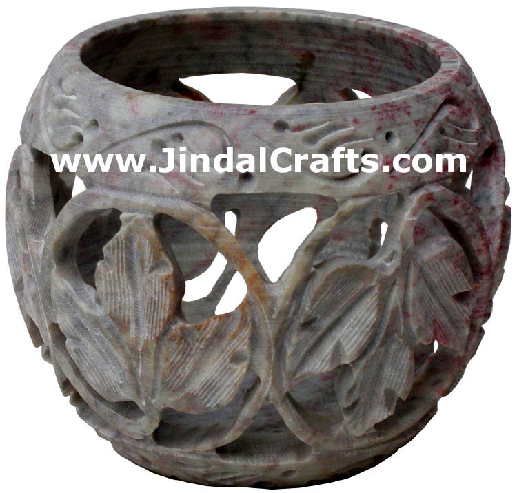 Soapstone Candle Holder Indian Hand Carving Jaali Art