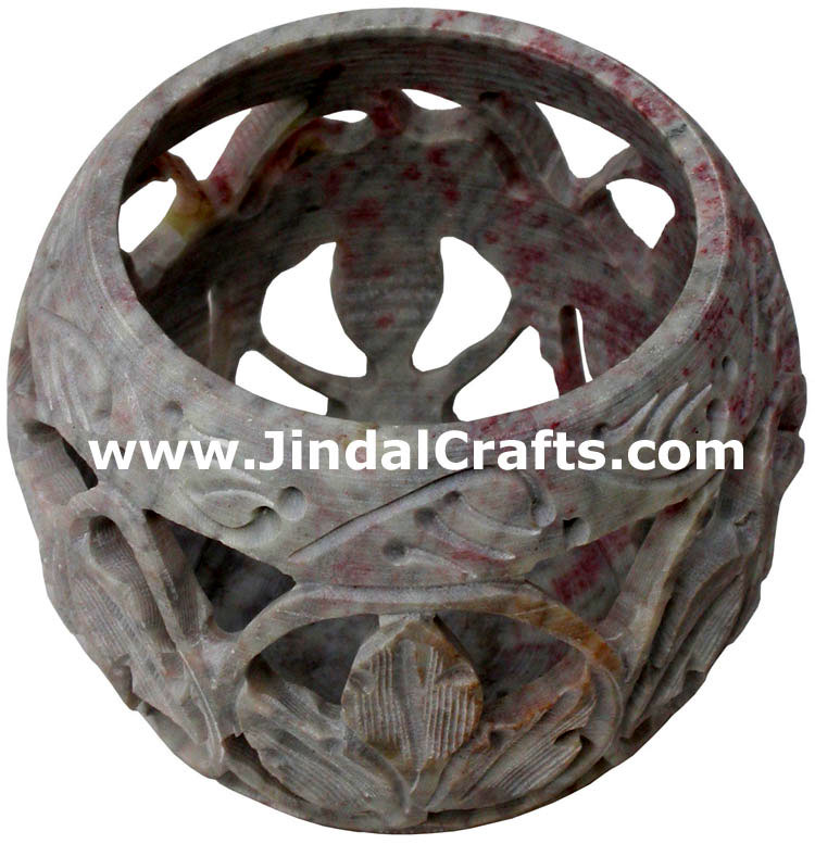 Soapstone Candle Holder Indian Hand Carving Jaali Art
