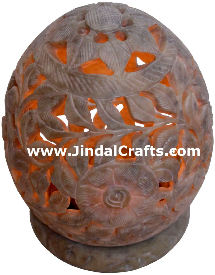 Soapstone Candle Holder Indian Hand Carving Jaali Art