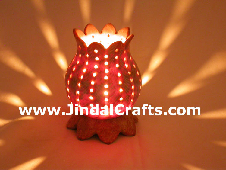 Soapstone Candle Holder Indian Hand Carving Jaali Art