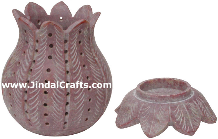 Soapstone Candle Holder Indian Hand Carving Jaali Art