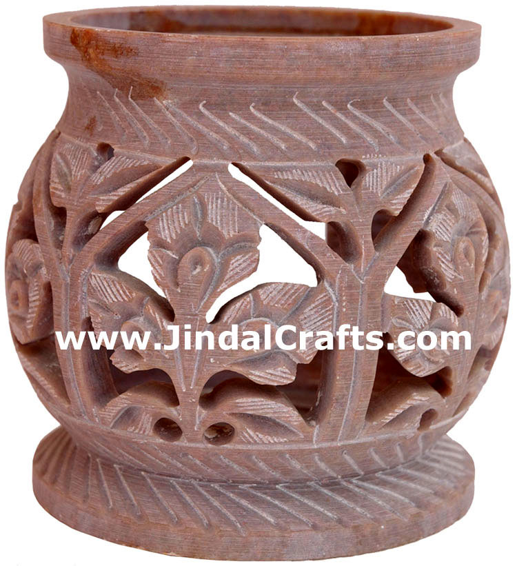 Soapstone Candle Holder Indian Hand Carving Jaali Art