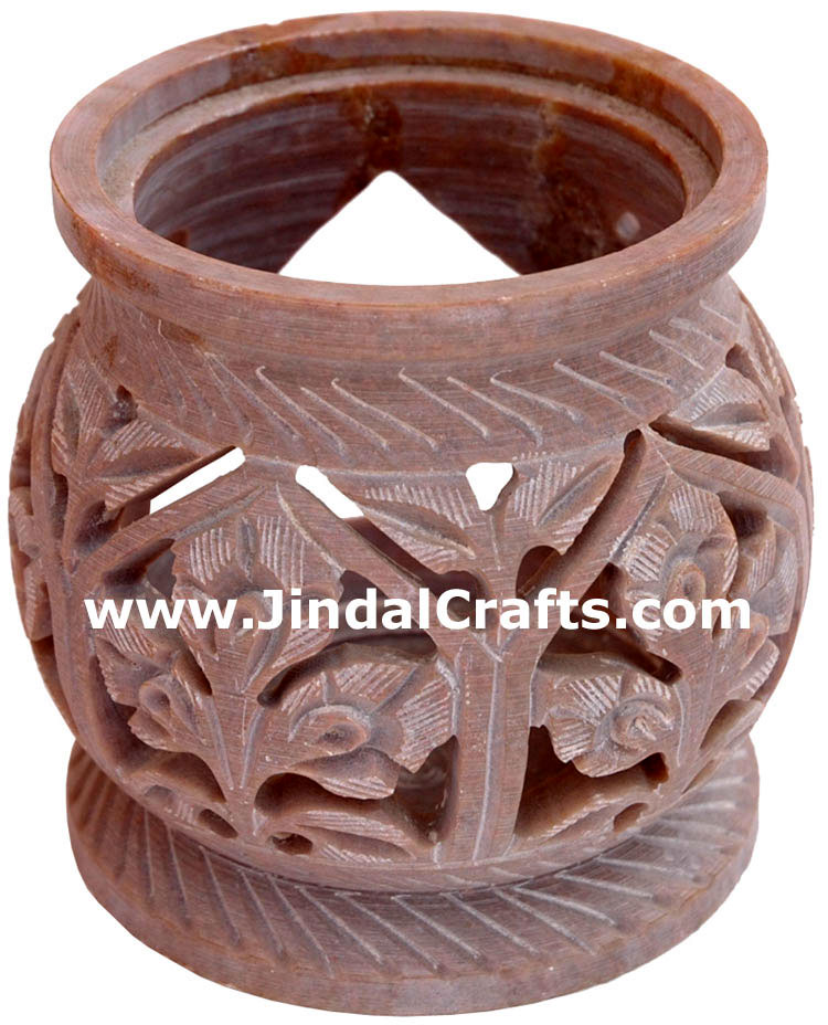 Soapstone Candle Holder Indian Hand Carving Jaali Art
