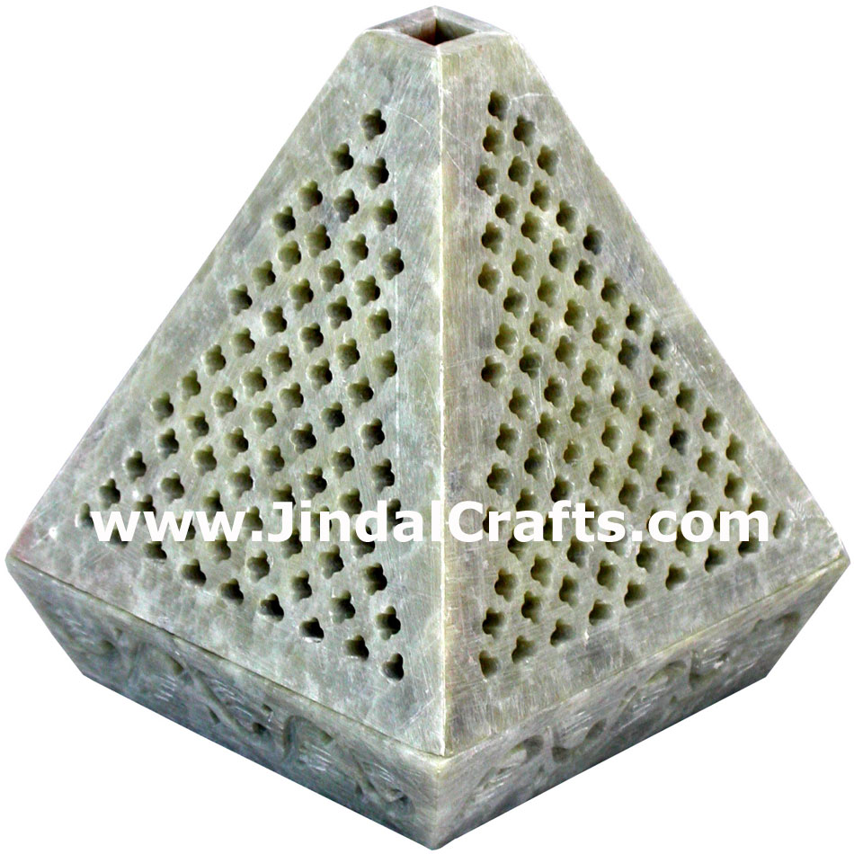 Hand Carved Soft Stone Jaali Tea Light Candle Holder from Indian Traditainal Art