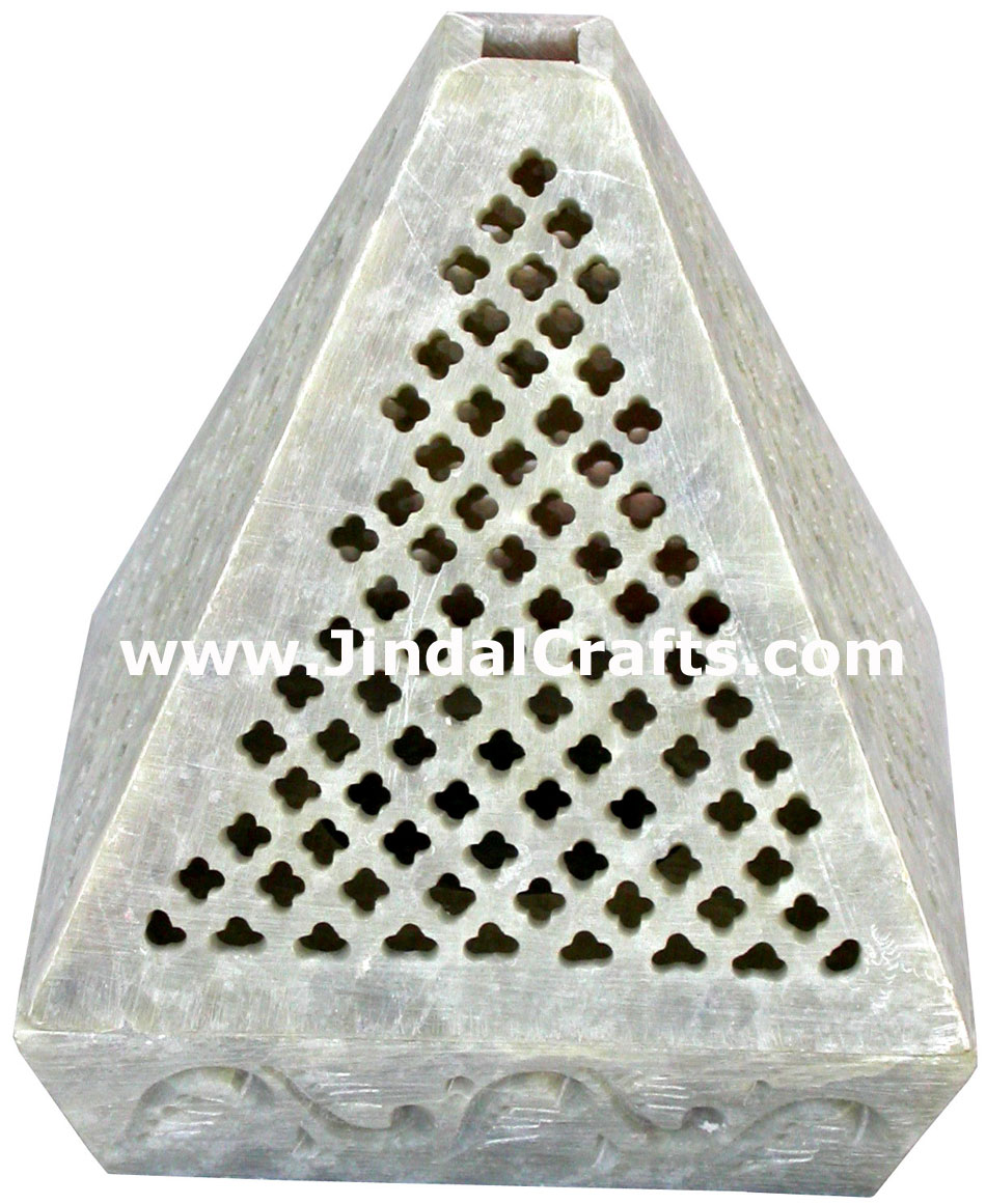Hand Carved Soft Stone Jaali Tea Light Candle Holder from Indian Traditainal Art