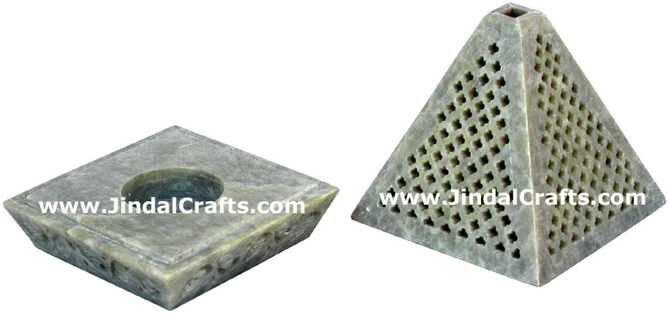 Hand Carved Soft Stone Jaali Tea Light Candle Holder from Indian Traditainal Art
