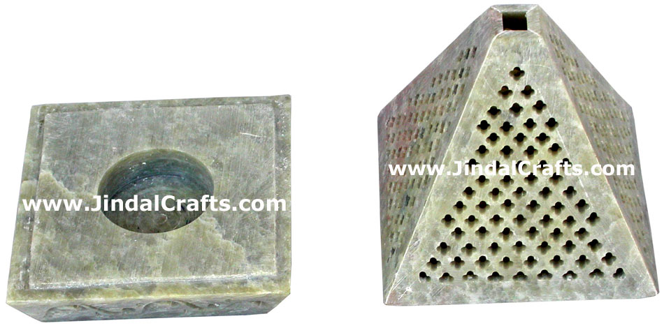 Hand Carved Soft Stone Jaali Tea Light Candle Holder from Indian Traditainal Art