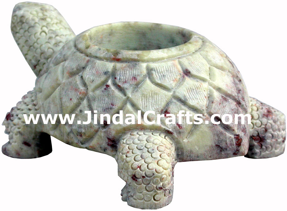 Hand Carved Soft Stone Turtle Shaped Tea Light Candle Holder Home Decor India