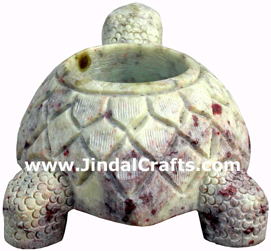 Hand Carved Soft Stone Turtle Shaped Tea Light Candle Holder Home Decor India
