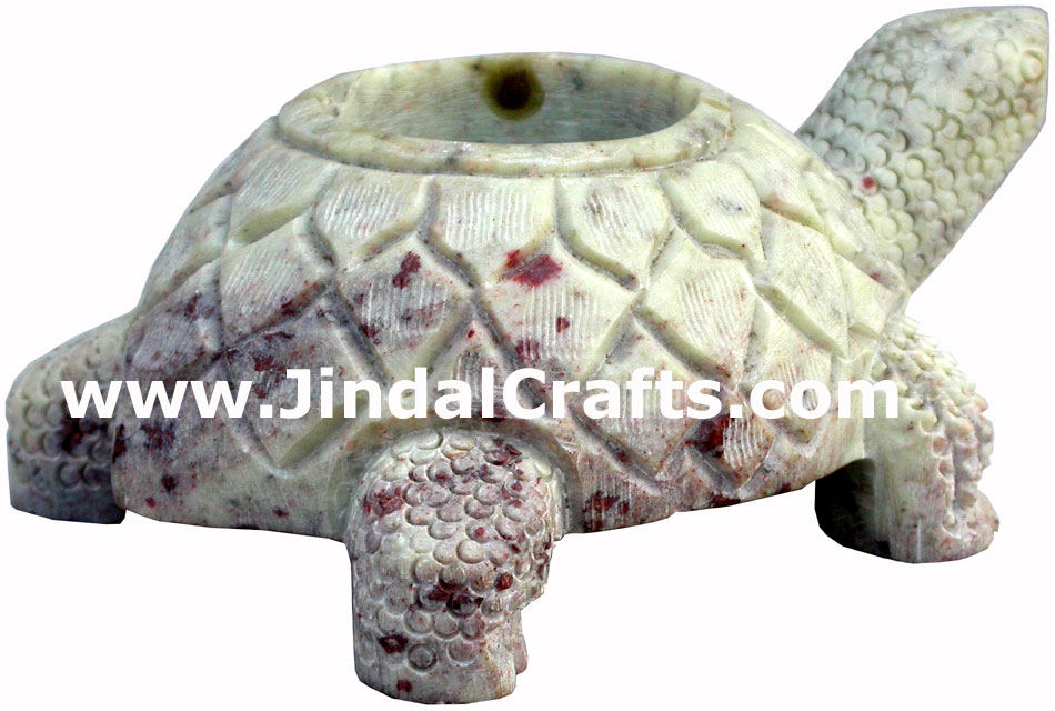 Hand Carved Soft Stone Turtle Shaped Tea Light Candle Holder Home Decor India