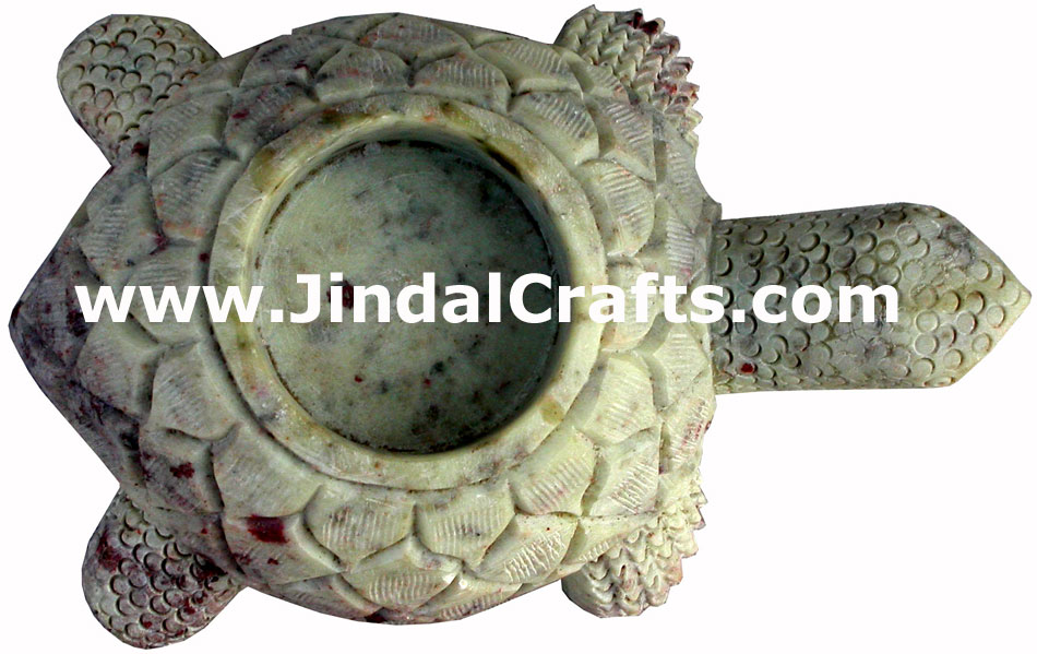 Hand Carved Soft Stone Turtle Shaped Tea Light Candle Holder Home Decor India