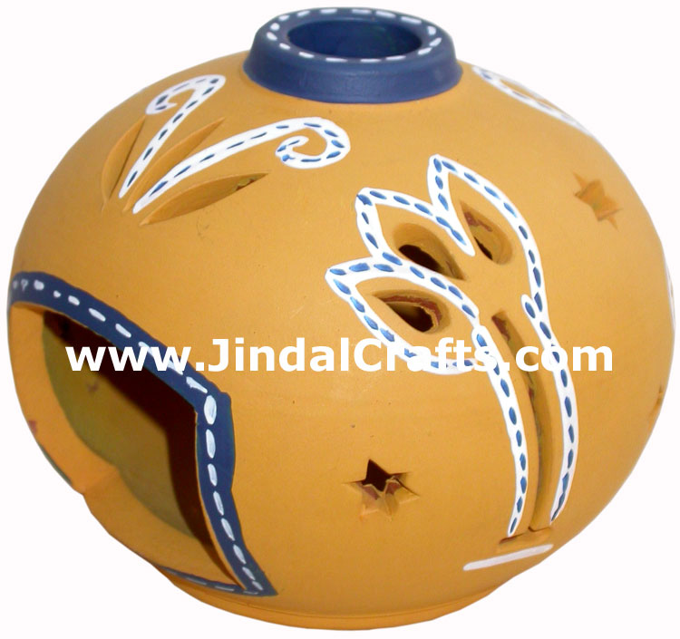 Handmade Hand Painted Terracotta Tea Light Colourful Traditional Candle Holder