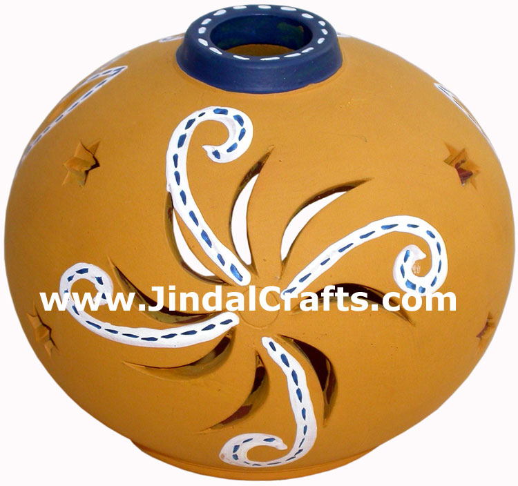 Handmade Hand Painted Terracotta Tea Light Colourful Traditional Candle Holder