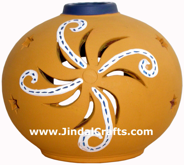 Handmade Hand Painted Terracotta Tea Light Colourful Traditional Candle Holder