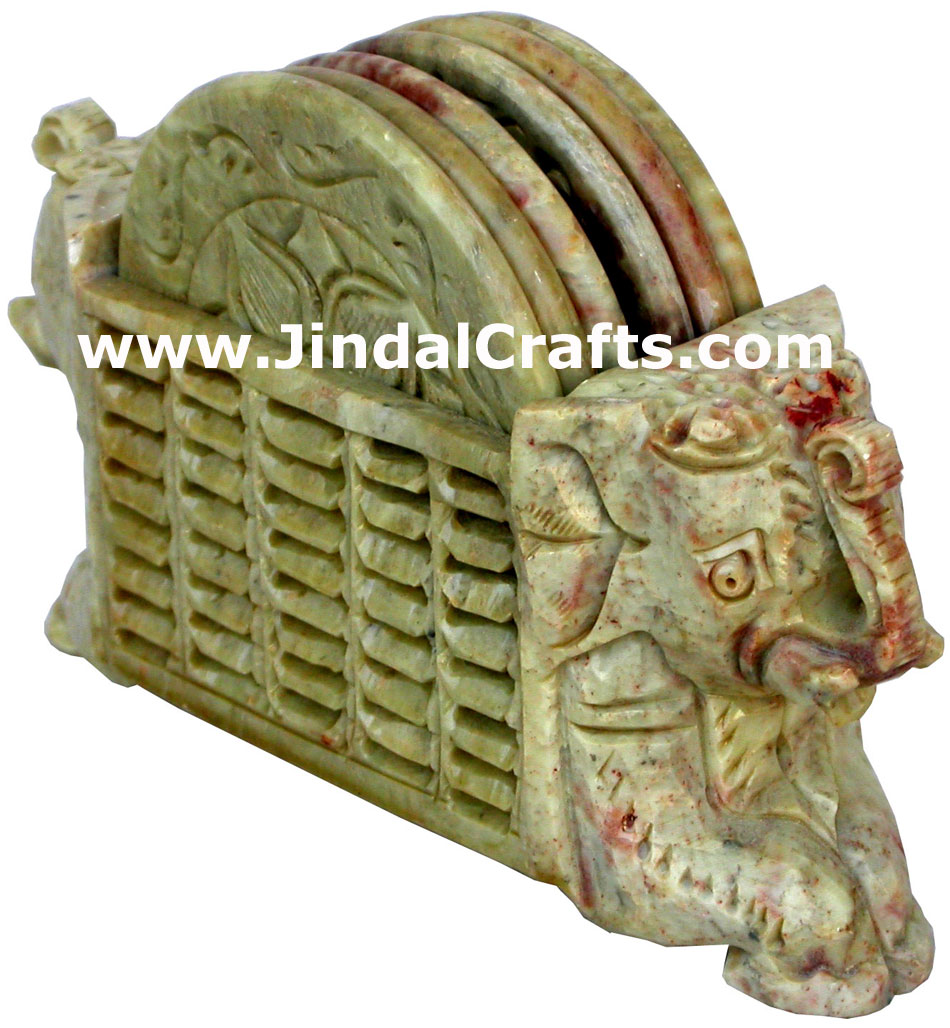 Hand Carved Stone Coaster Set Rich Indian Art Crafts Handicraft Artifact