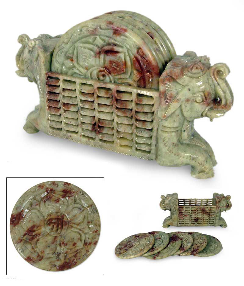 Hand Carved Stone Coaster Set Rich Indian Art Crafts Handicraft Artifact