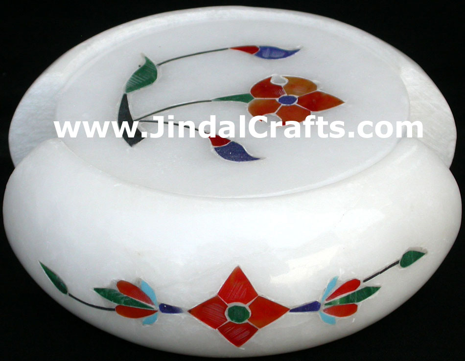 Hand Carved Stone Inlay Coaster Set Rich Indian Art Crafts Handicraft Artifact