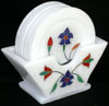 Hand Carved Stone Inlay Coaster Set Rich Indian Art Crafts Handicraft Artifact