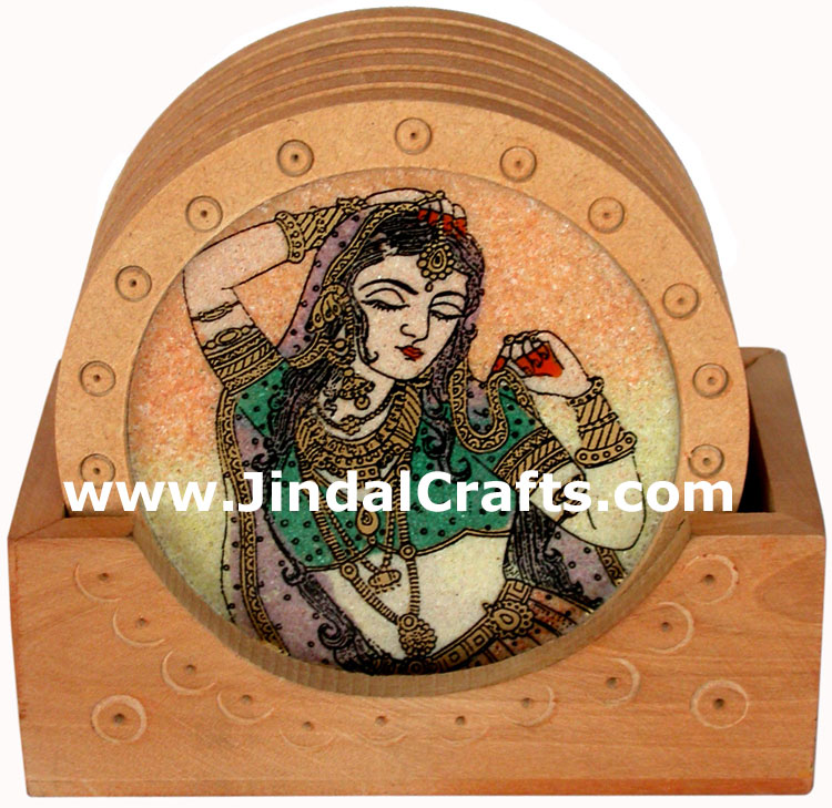 Handmade Gemstone Dust Coasters Set in Wood Frame India
