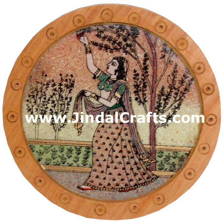 Handmade Gemstone Dust Coasters Set in Wood Frame India
