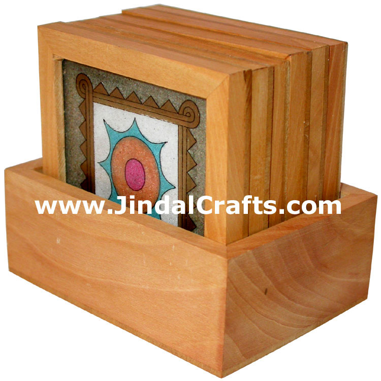 Handmade Traditional Dust Coasters Wood Set India Art Artifact Gift Handicraft