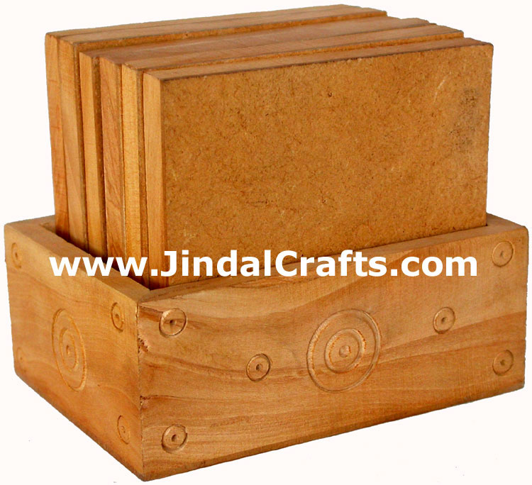 Handmade Traditional Dust Coasters Wood Set India Art Artifact Gift Handicraft