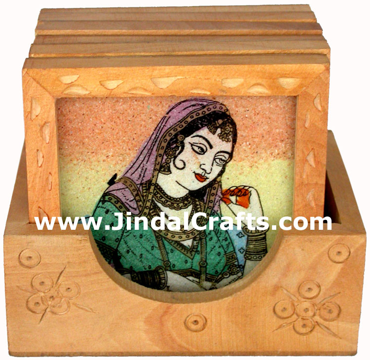 Handmade Traditional Dust Coasters Wood Set India Art Artifact Gift Handicraft