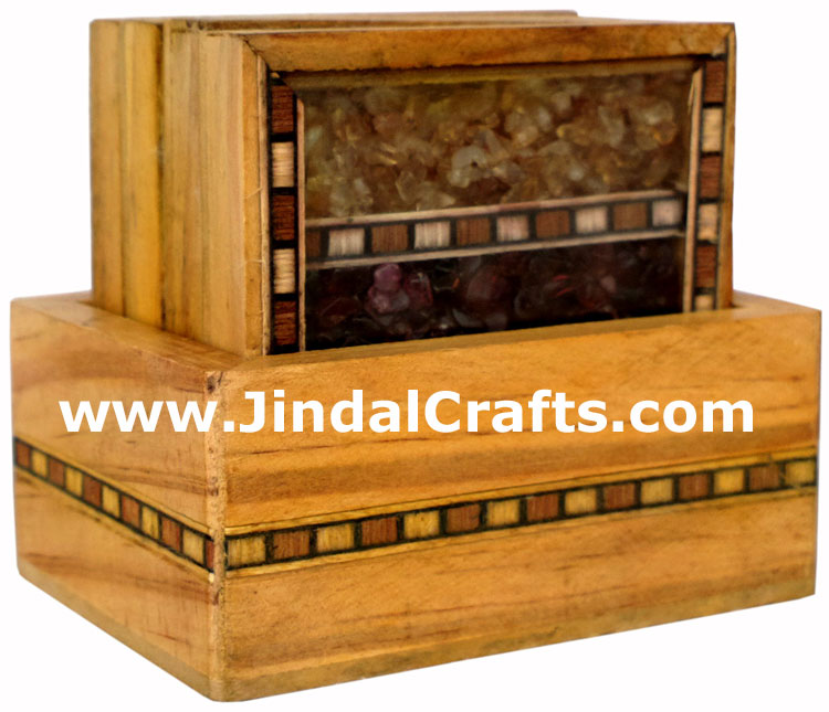 Handmade Wooden Stone Pieces Colorful Coaster Set Rich Indian Handicrafts Arts