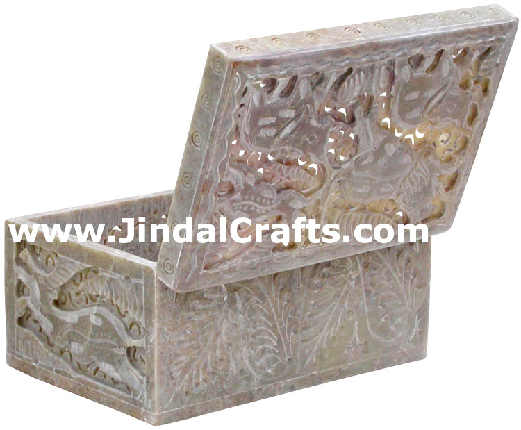 Hand Carved Marble Jewelry Box Indian Art