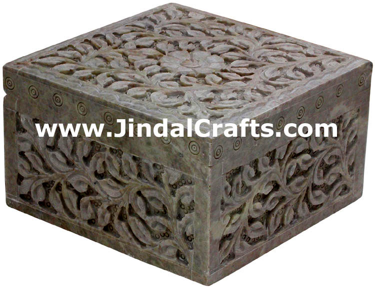 Hand Carved Marble Jewelry Box Indian Art