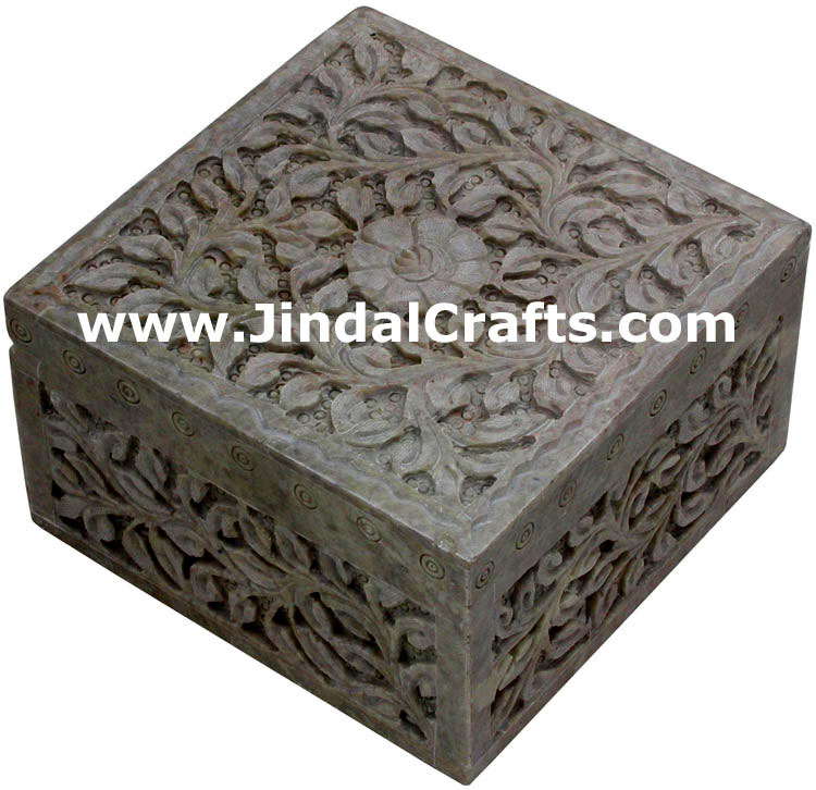 Hand Carved Marble Jewelry Box Indian Art