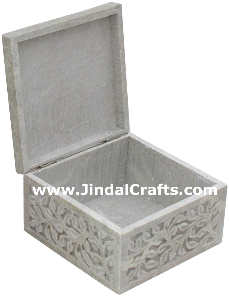 Hand Carved Marble Jewelry Box Indian Art