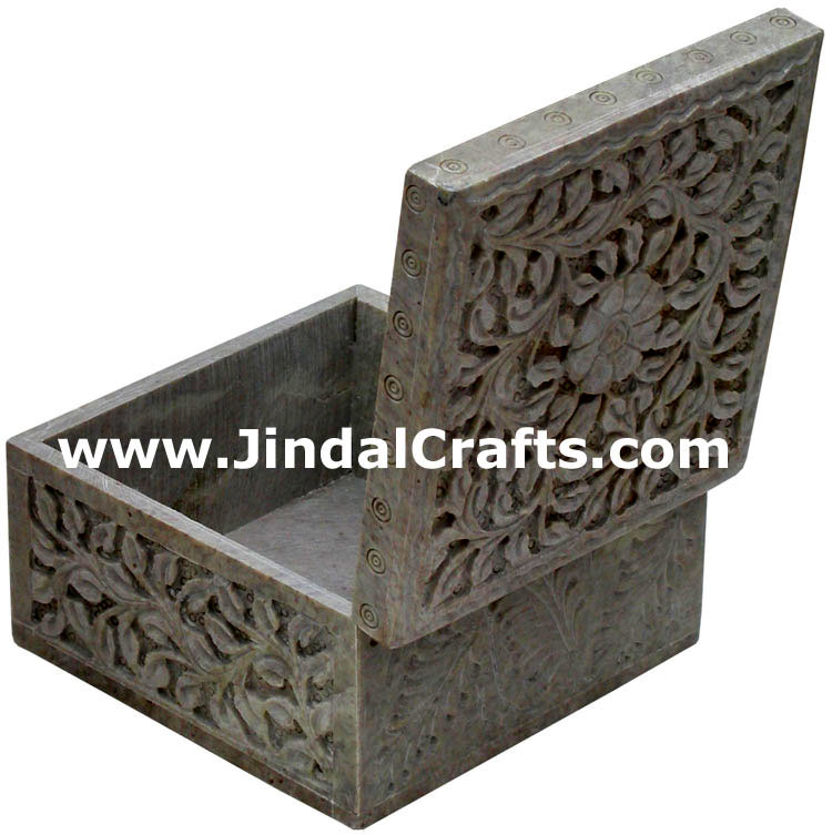 Hand Carved Marble Jewelry Box Indian Art