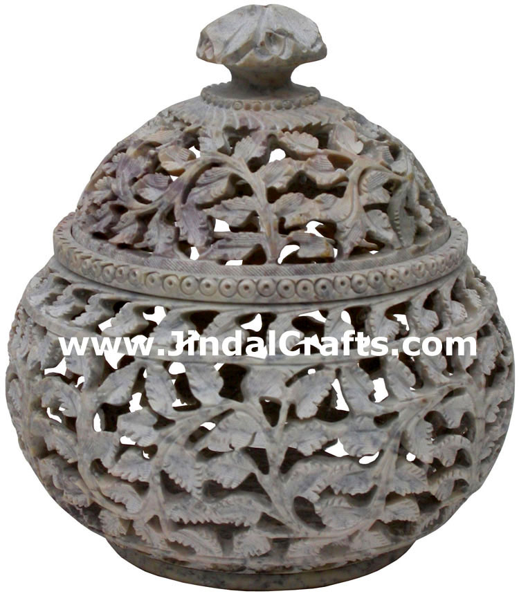 Hand Carved Marble Decorative Box Indian Art