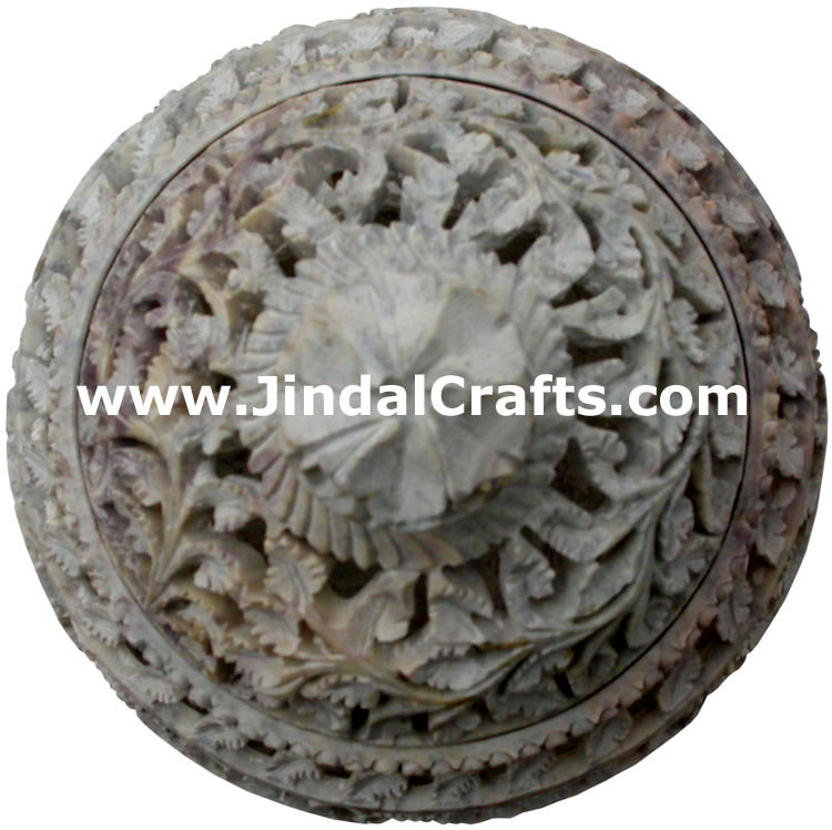 Hand Carved Marble Decorative Box Indian Art