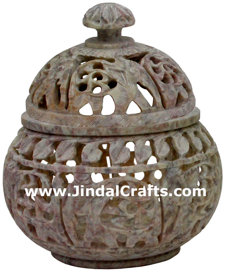 Hand Carved Marble Decorative Box Indian Art
