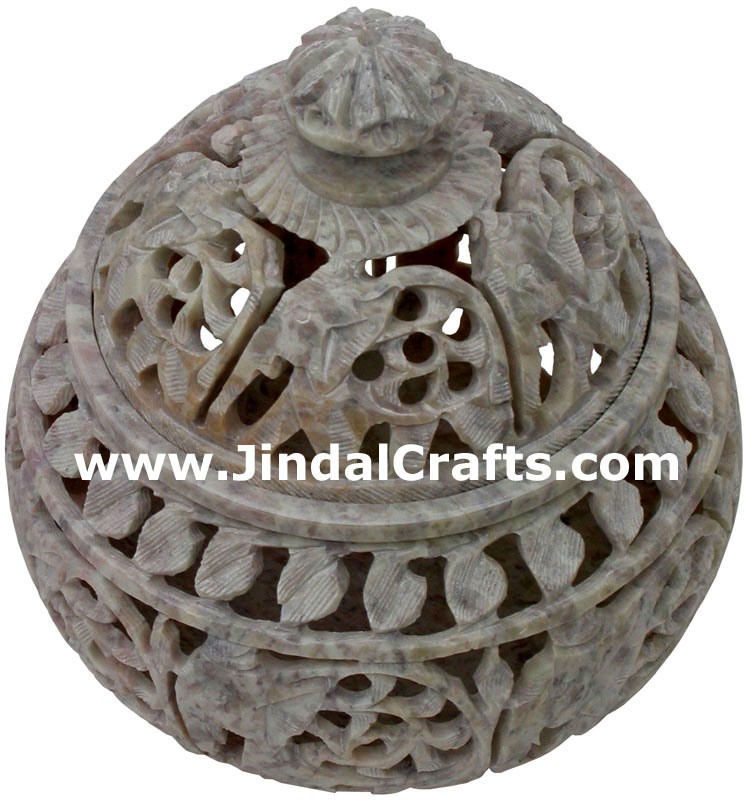Hand Carved Marble Decorative Box Indian Art
