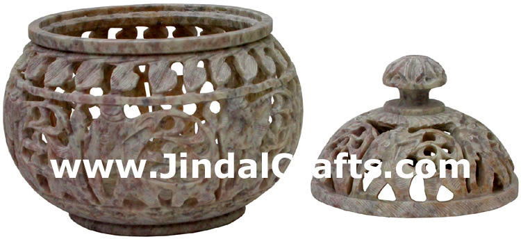 Hand Carved Marble Decorative Box Indian Art