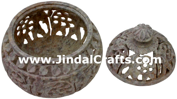Hand Carved Marble Decorative Box Indian Art