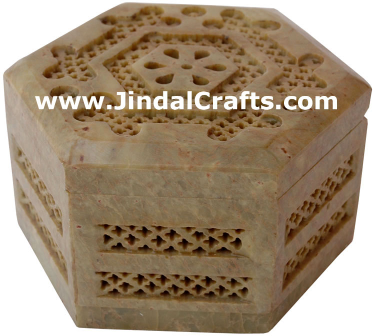 Hand Carved Marble Jewelry Box Indian Art