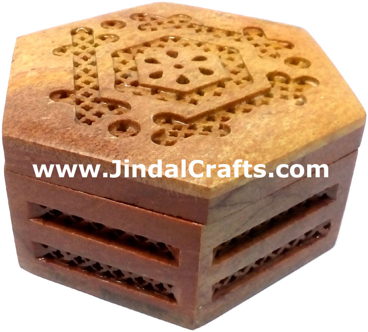 Hand Carved Marble Jewelry Box Indian Art