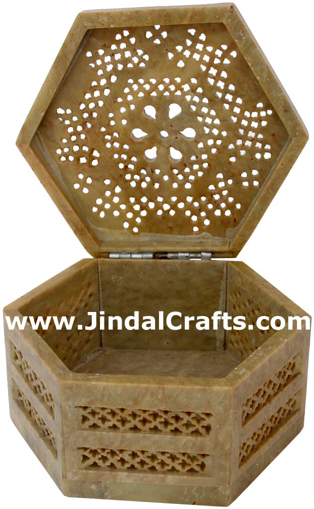 Hand Carved Marble Jewelry Box Indian Art