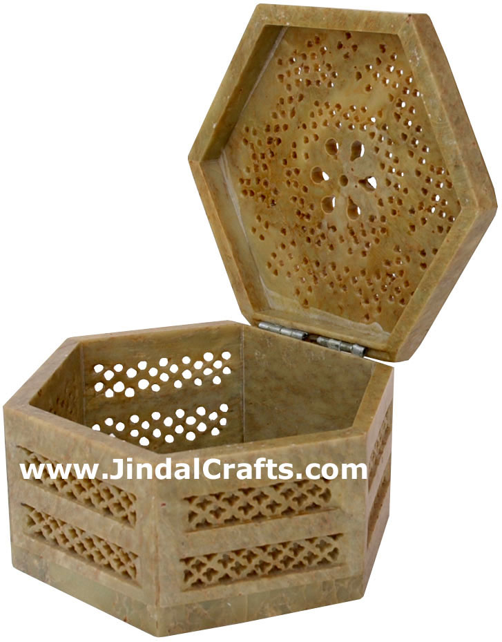 Hand Carved Marble Jewelry Box Indian Art