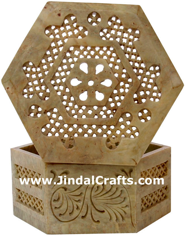Hand Carved Marble Jewelry Box Indian Art