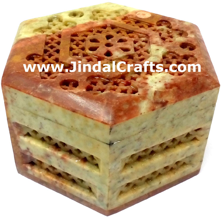 Hand Carved Marble Jewelry Box Indian Art